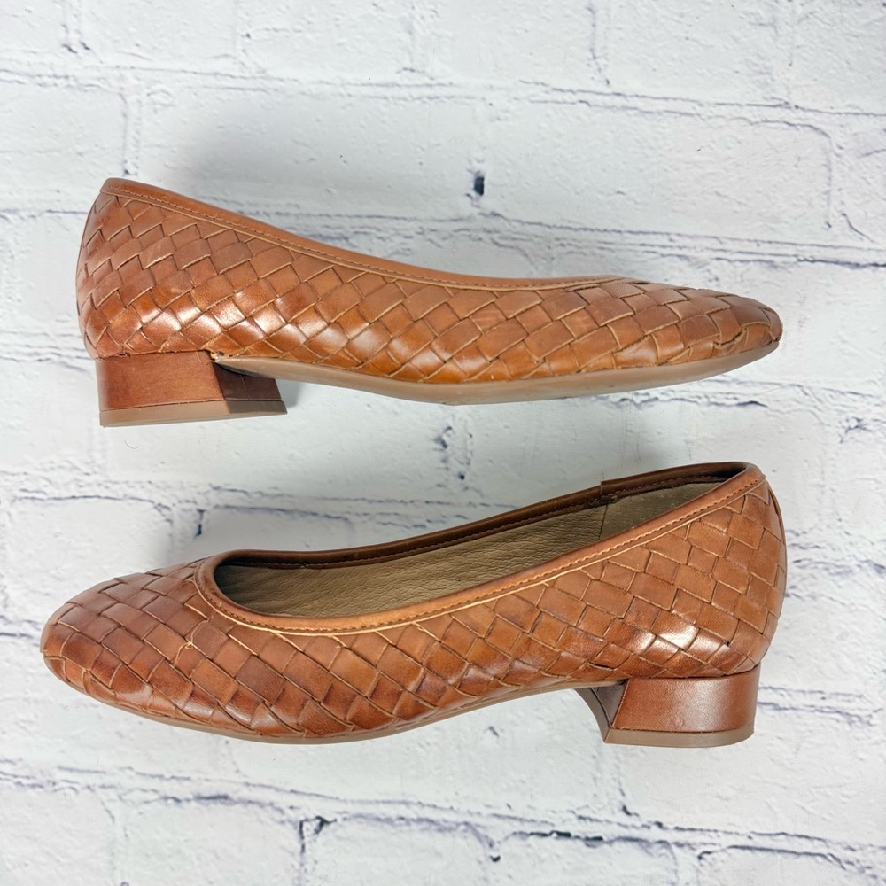 Brioso Mera Woven Leather Block Pumps intrecciato 6 Cinnamon Brown $140 - Picture 6 of 8